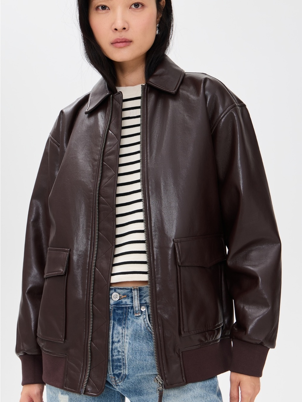Anine Bing Kelanie Jacket - Deep Brown Recycled Leather - Dark Brown